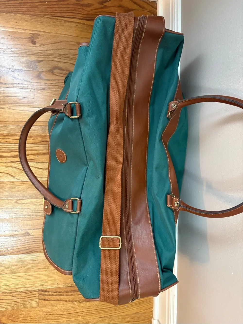 Polo by Ralph Lauren Teal Canvas Travel Duffel with Brown Leather Trim